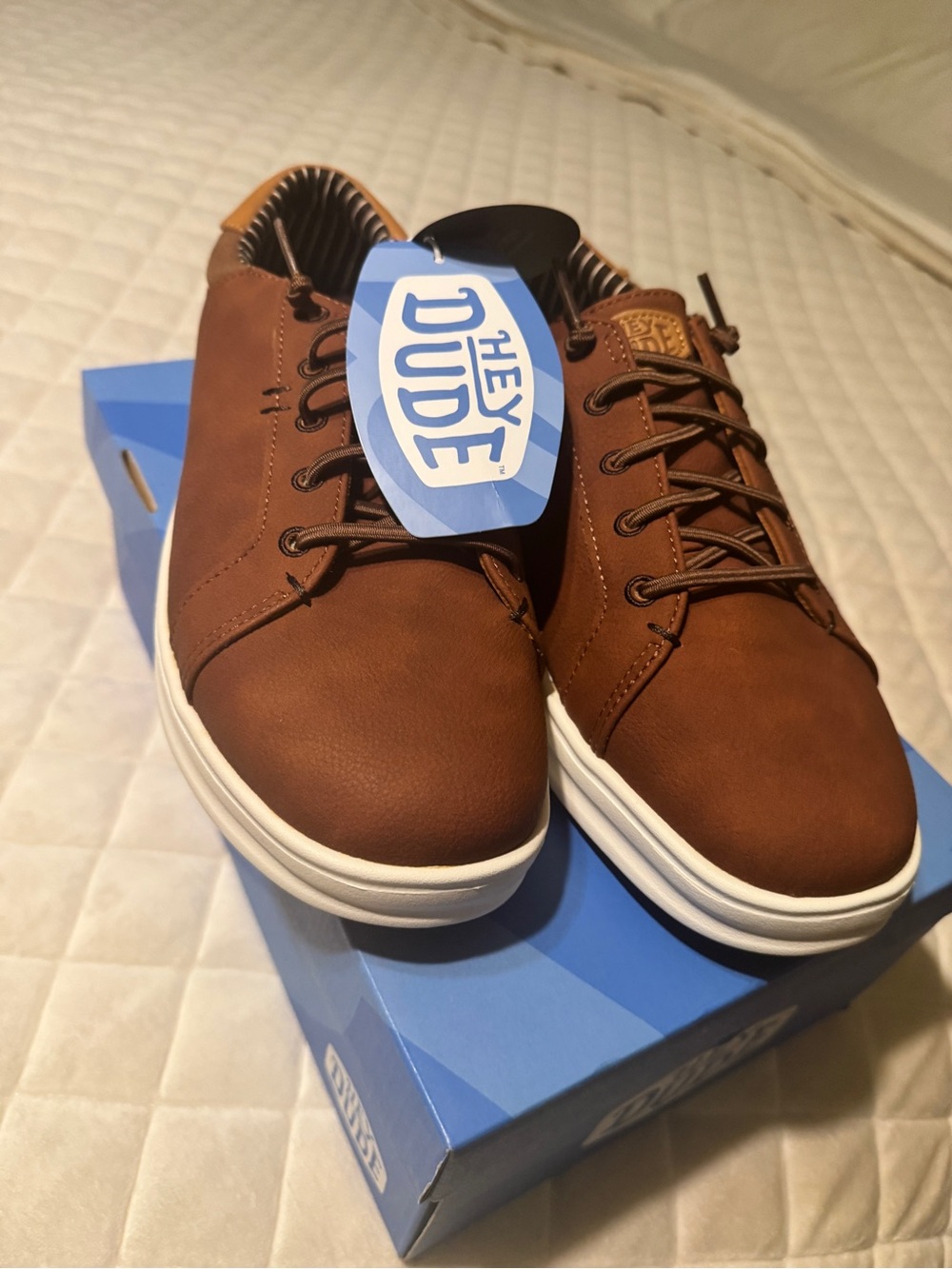 Hey Dude Men’s Brown Lace-Up Sneakers with White Sole